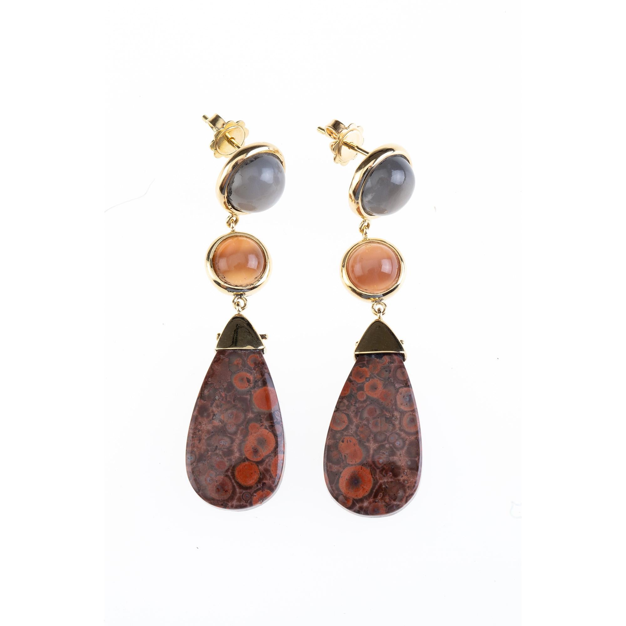 Cabochon Labradorite and opal with drop of Picasso jasper 18k gold gr 12,10  earrings.
All Giulia Colussi jewelry is new and has never been previously owned or worn. Each item will arrive at your door beautifully gift wrapped in our boxes, put