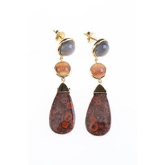 Labradorite Opal Jasper 18 Karat Gold Earrings