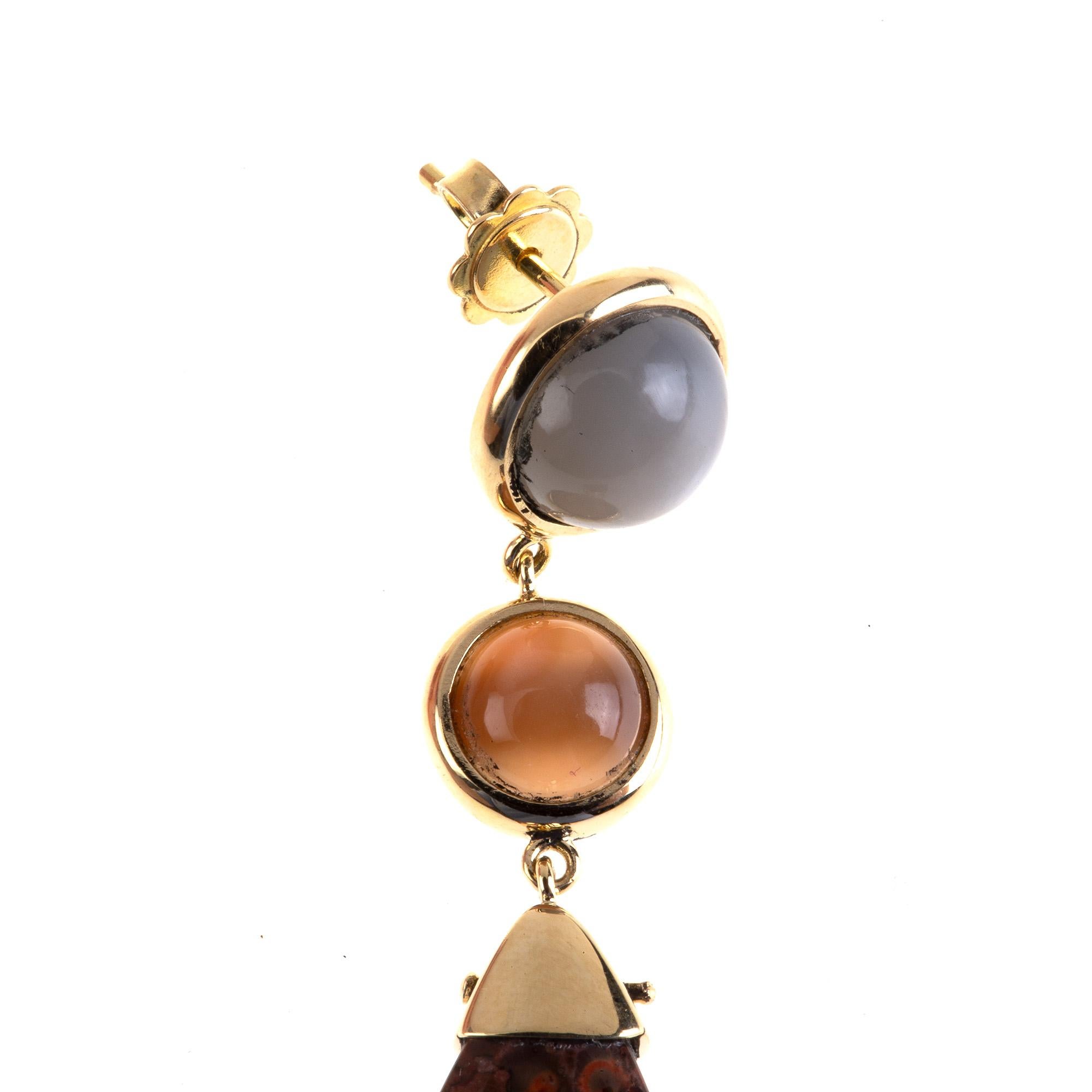 Cabochon Labradorite Opal Jasper 18 Karat Gold Earrings For Sale