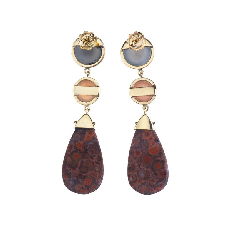 Labradorite Opal Jasper 18 Karat Gold Earrings For Sale at 1stDibs