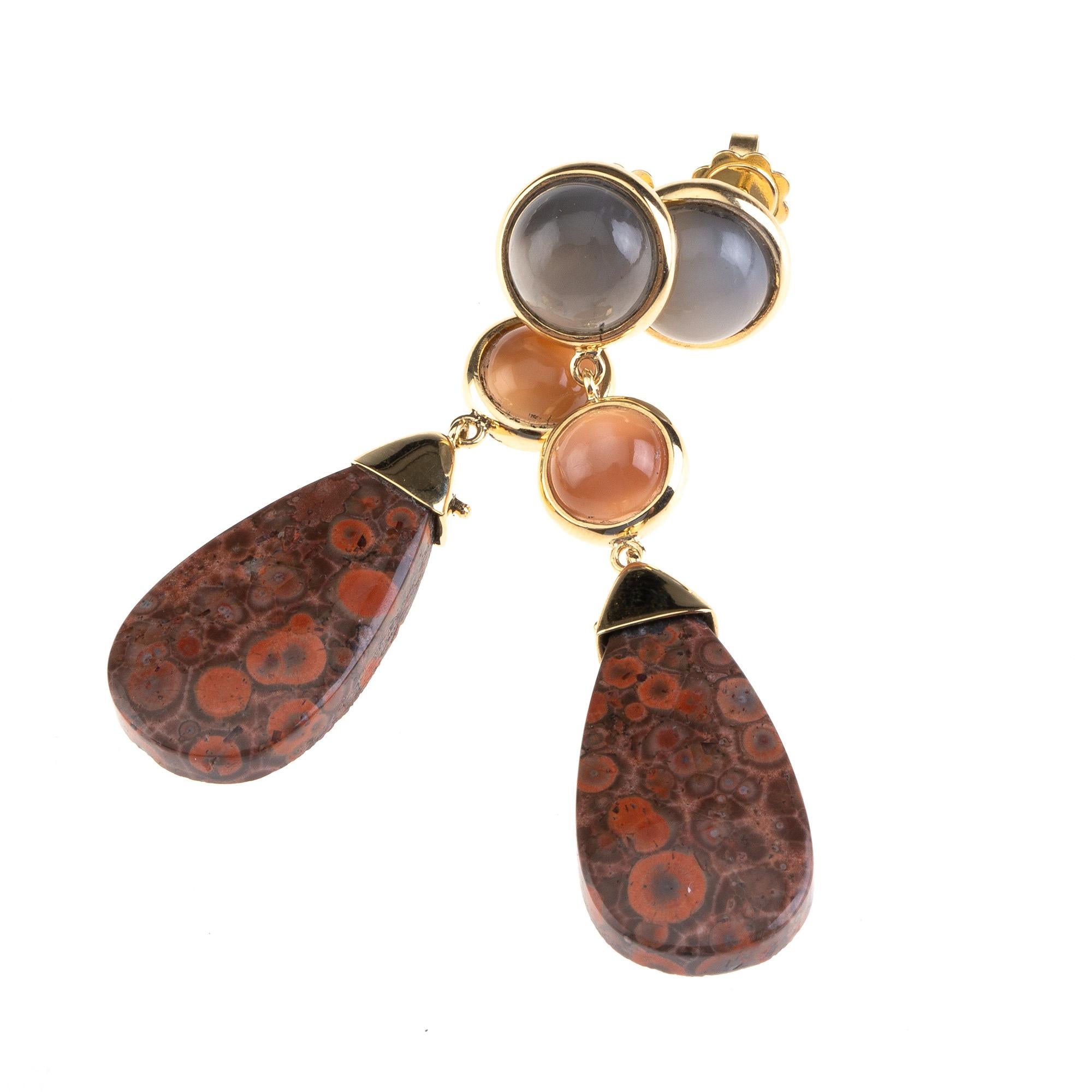 Women's or Men's Labradorite Opal Jasper 18 Karat Gold Earrings For Sale