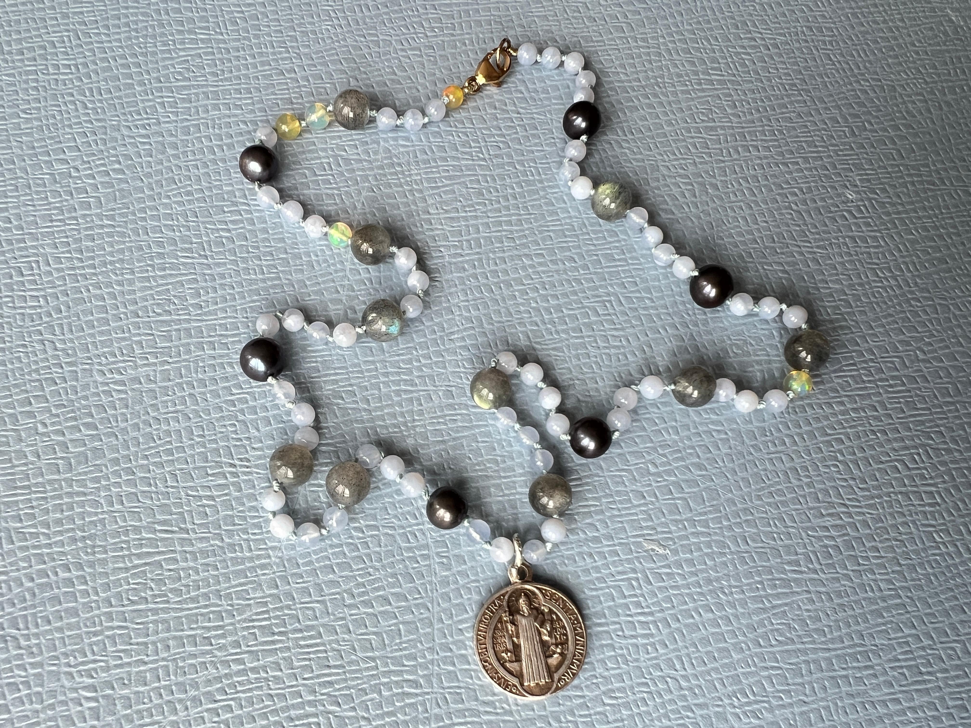 Contemporary Labradorite Opal Lilac Bead Necklace Made in Los Angeles J Dauphin