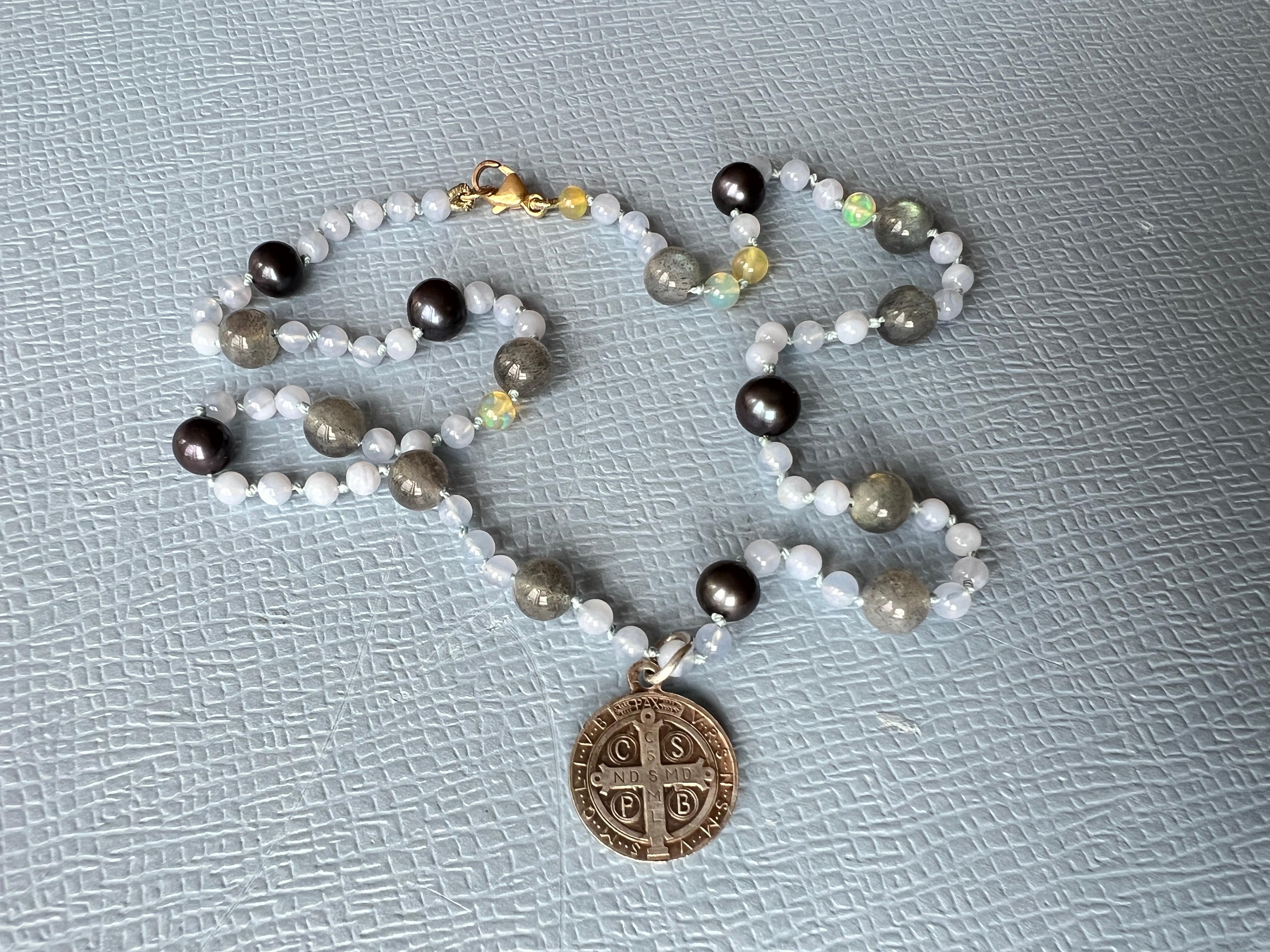 Round Cut Labradorite Opal Lilac Bead Necklace Made in Los Angeles J Dauphin