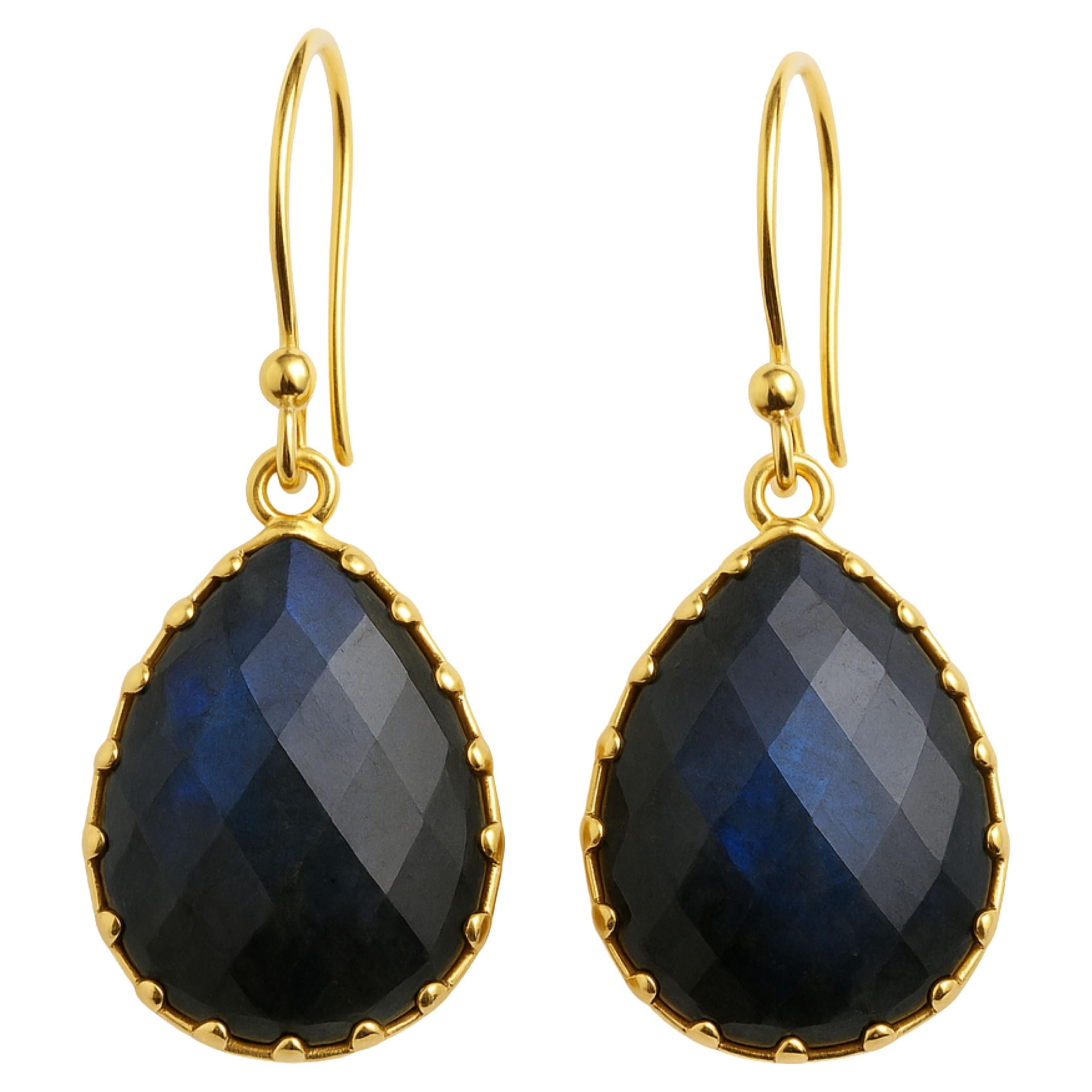 Labradorite Pendants d
oreilles en argent plaqué or en forme de poire en vente