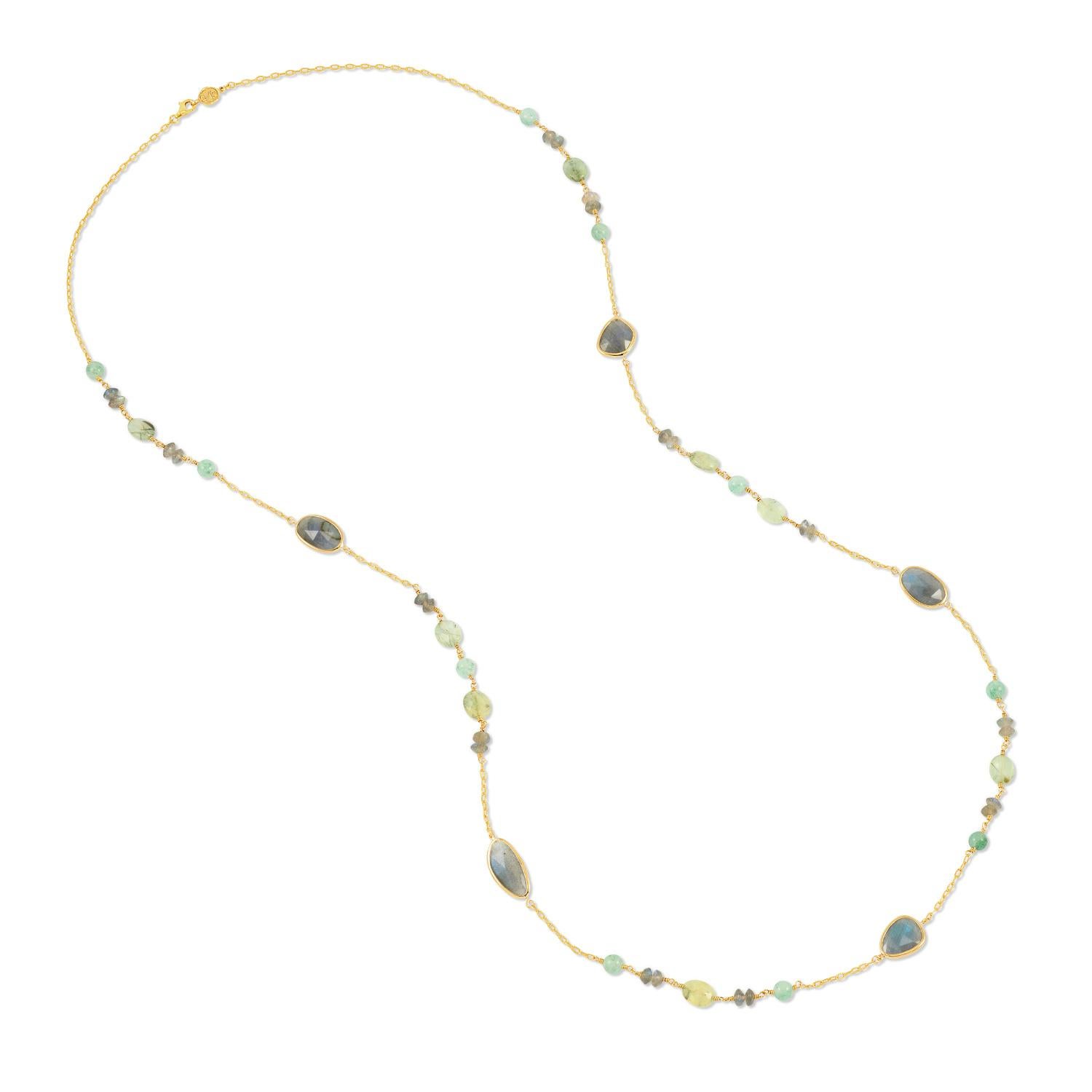 Women's Labradorite, Prehnite & Agate Array Necklace In Gold Vermeil For Sale