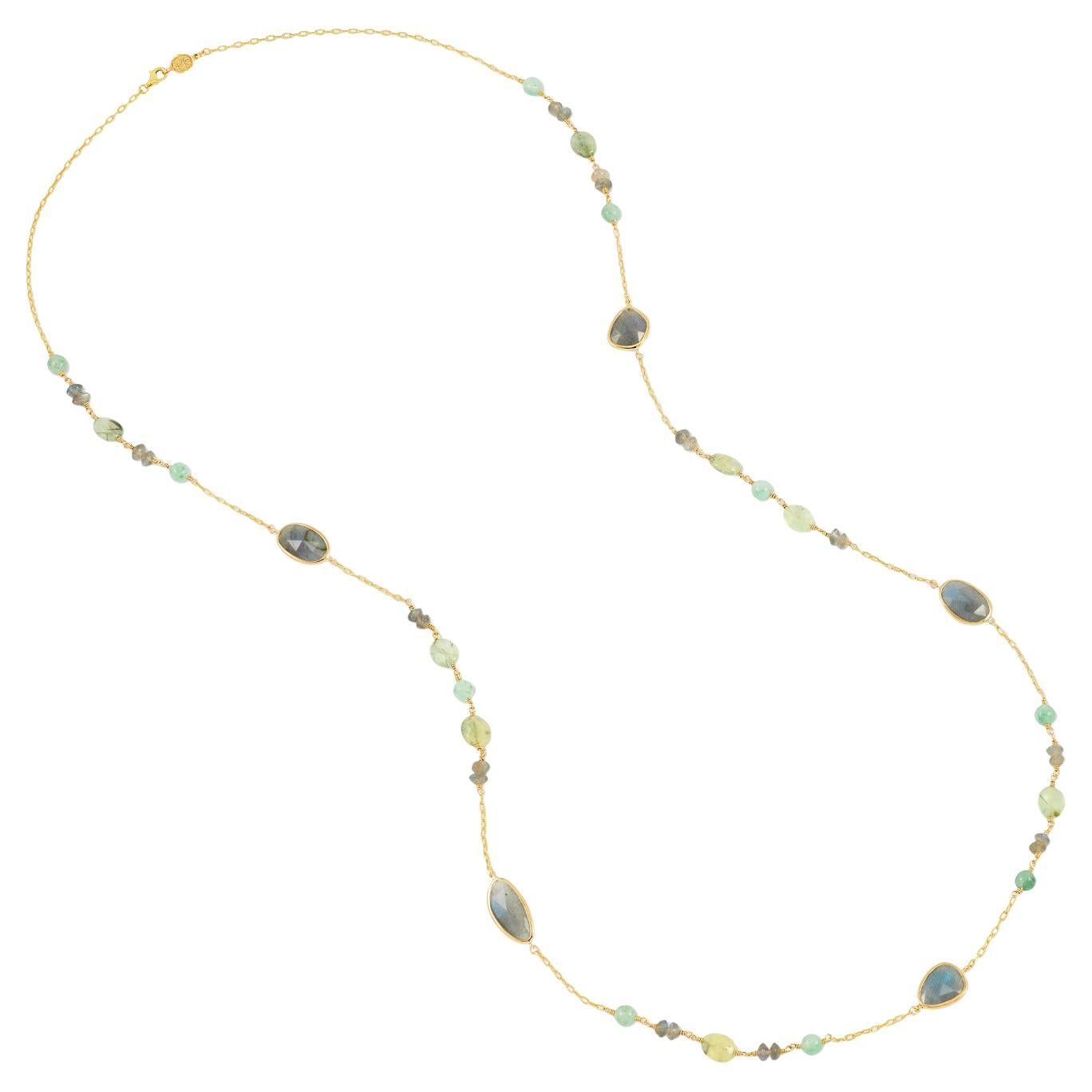Collar de Labradorita, Prehnita y Ágata en Oro Vermeil