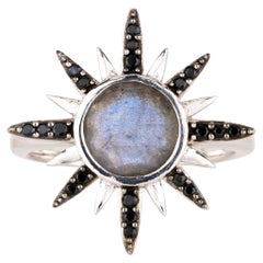Labradorit Ring mit schwarzem Spinell 2,49 Karat Sterling Silber