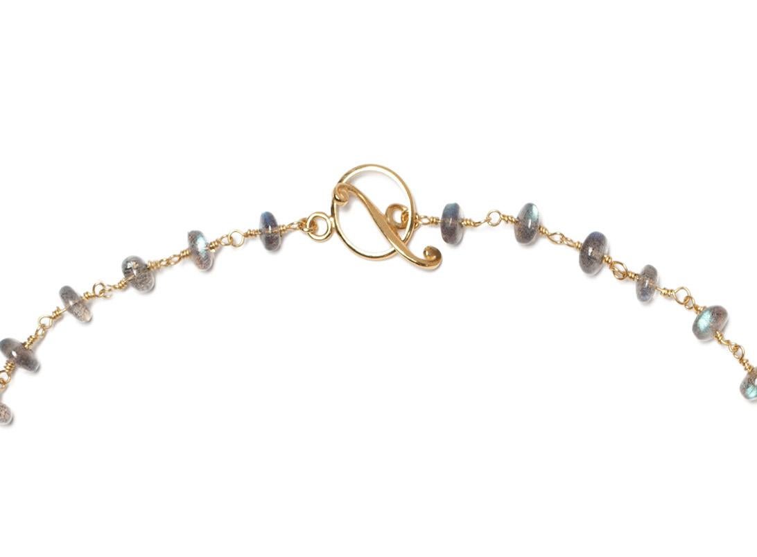 Contemporary Labradorite Rondelle Bead Wire-Wrap Gold Necklace For Sale
