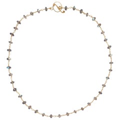 Labradorite Rondelle Bead Wire-Wrap Gold Necklace
