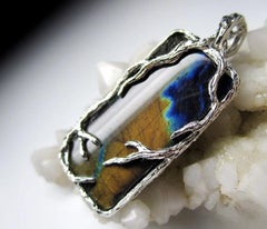 Labradorite Silver Pendant Polychrome Natural Stone gift lotr style vintage mens