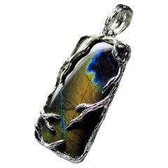 Labradorite Silver Pendentif Polychrome Natural Stone gift lotr style vintage mens