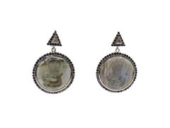 Labradorite Snake Earrings with Black Diamonds in 18K Gold