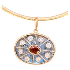 Labradorit SOL-Anhänger mit braunem Turmalin, Diamanten und 14k Gold