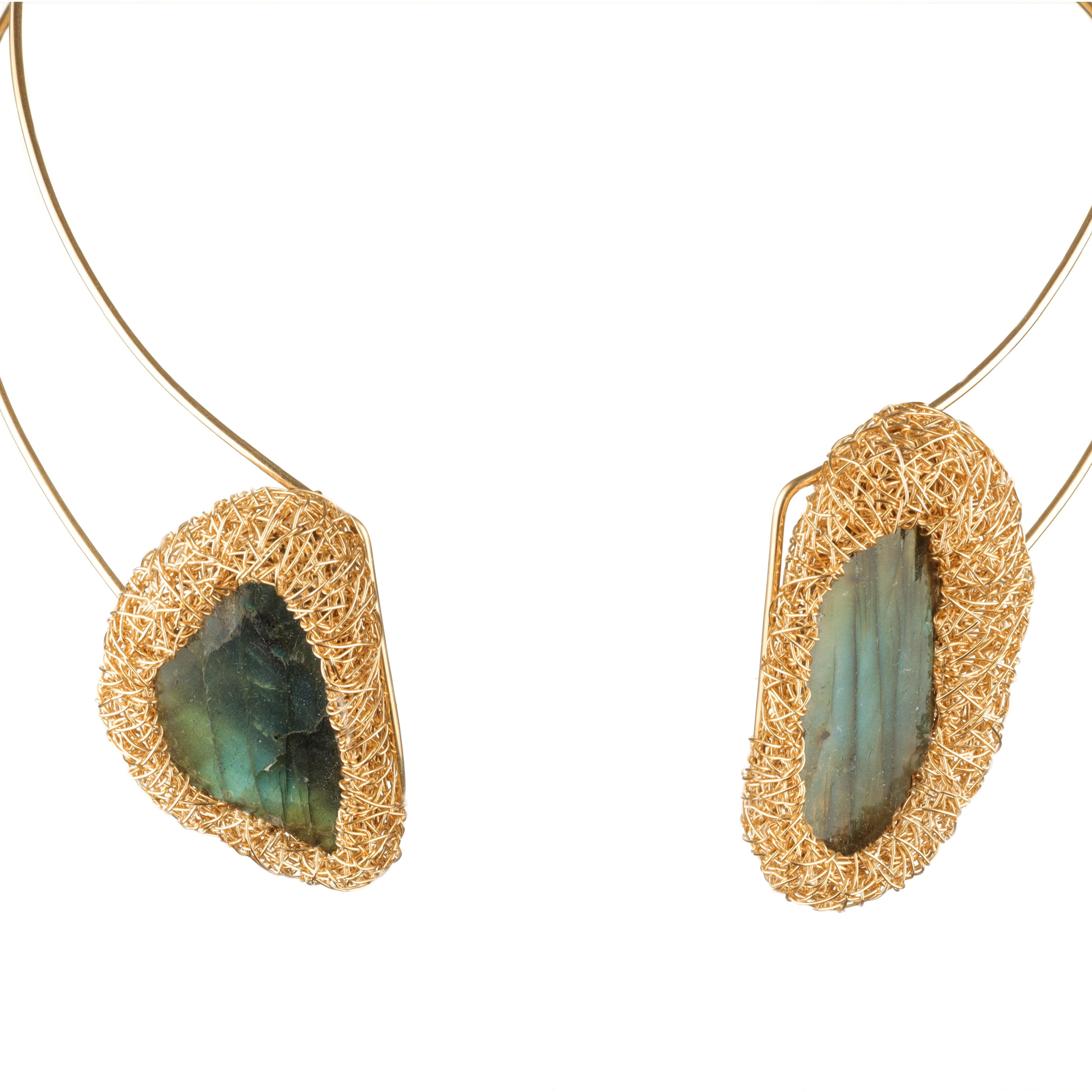 Women's or Men's Labradorite Statement Necklace 14 kt Yellow Gold F Necklace by the jewel Artist For Sale