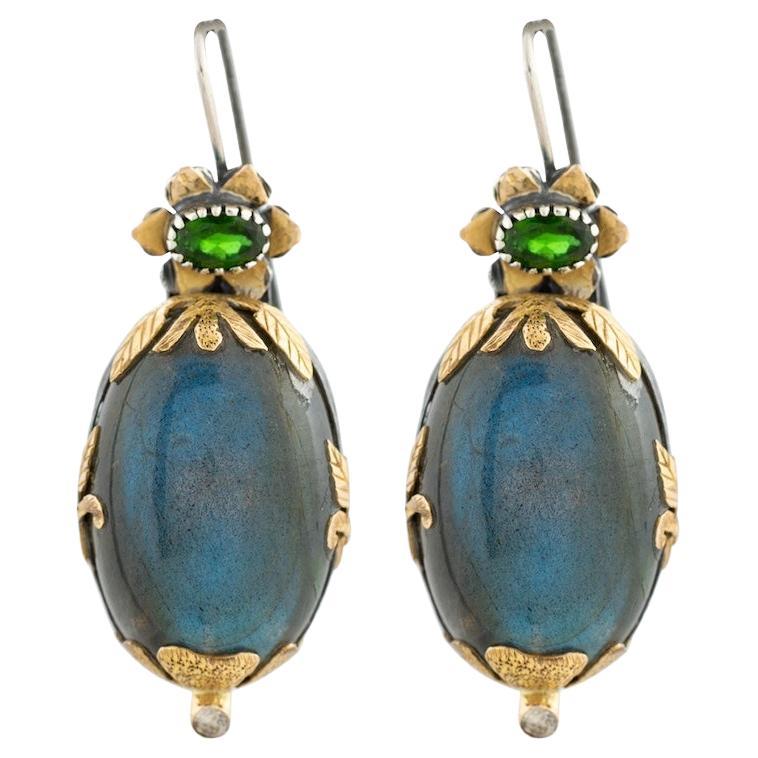 Labradorite Tourmaline Diamond Drop Earrings