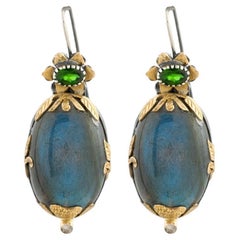 Labradorite Tourmaline Diamond Drop Earrings