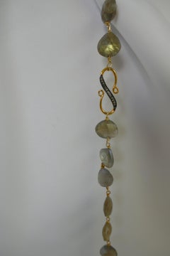 Labradorite Vermeil 925 18k Plated Silver Diamond Clasp Long Gemstone Necklace