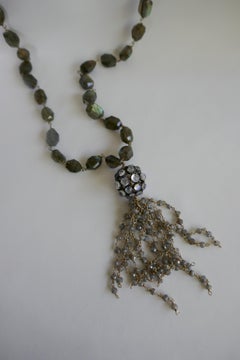 Labradorite Vermeil 925 Chain Moonstone Sphere Tassel Lariat Gemstone Necklace