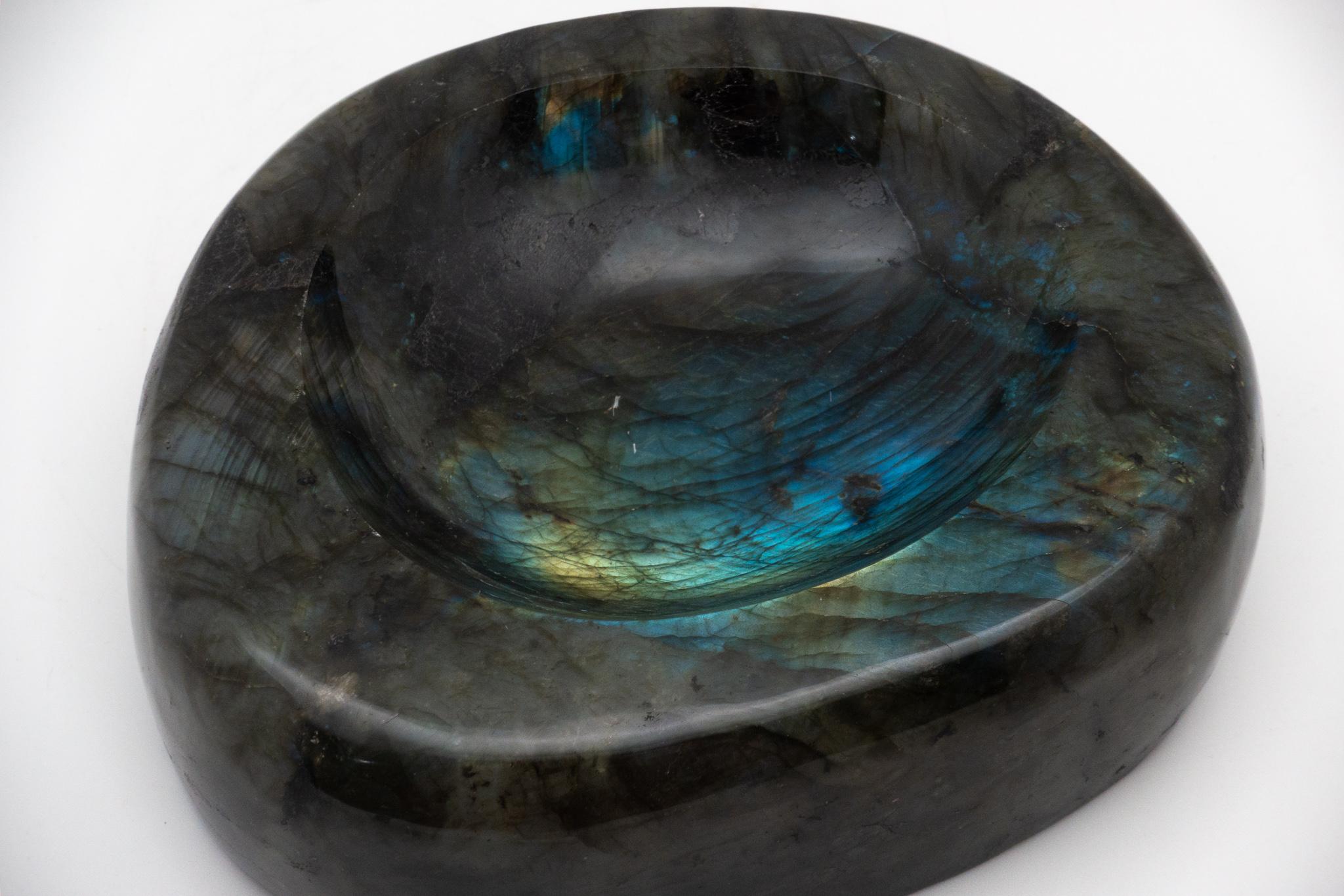 Malagasy Labradorite Vide Poche Bowl, Rare and Large in Size, Hand-Carved in Madagascar
