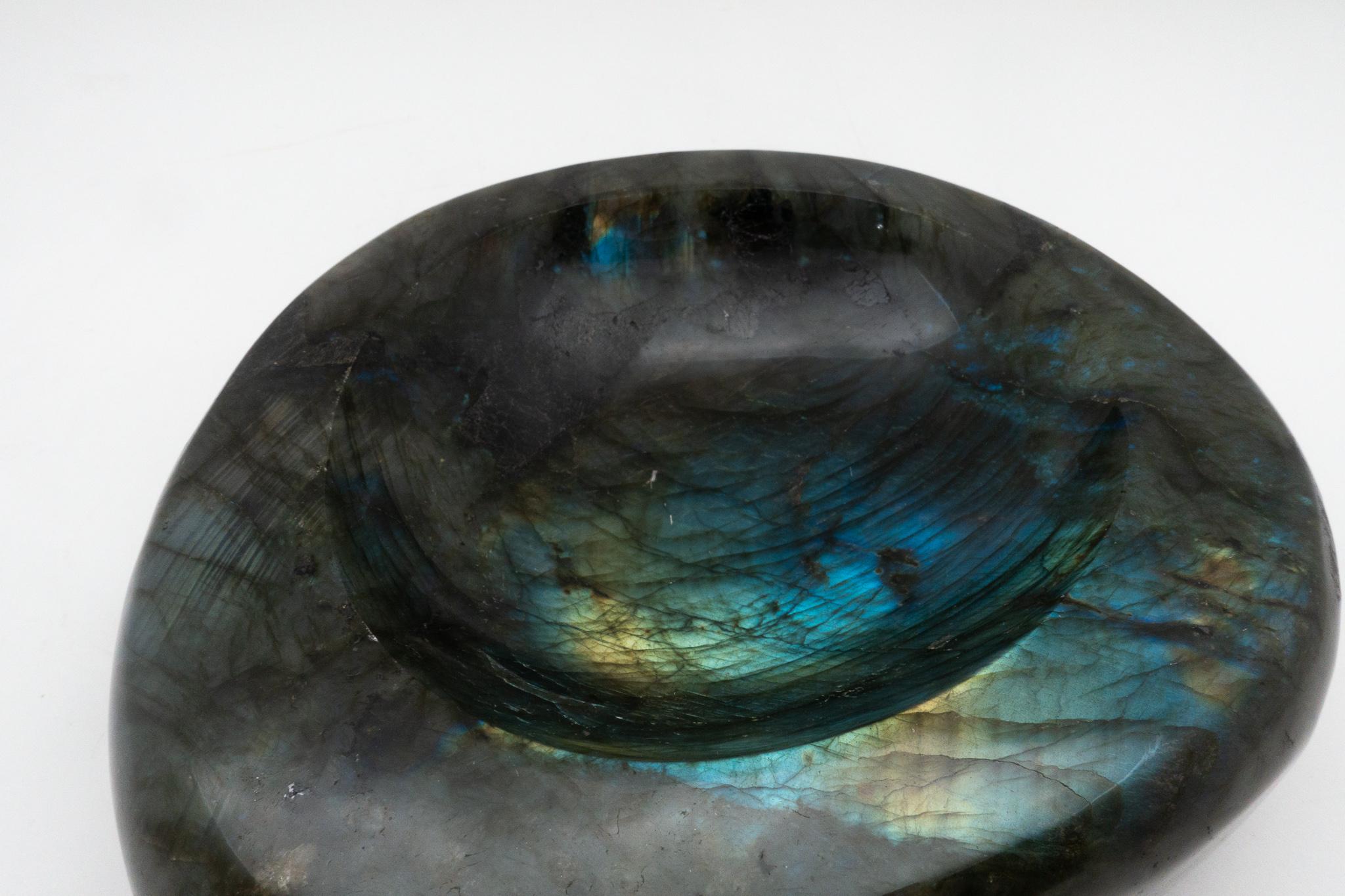 Contemporary Labradorite Vide Poche Bowl, Rare and Large in Size, Hand-Carved in Madagascar