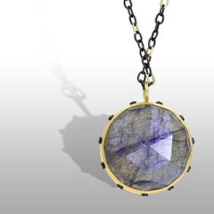Labradorite White Diamond Rock Crystal Double-Sided Long Drop Necklace, Kothari