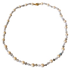 Labradorite White Pearl Lilac Gem Light Blue Necklace Choker