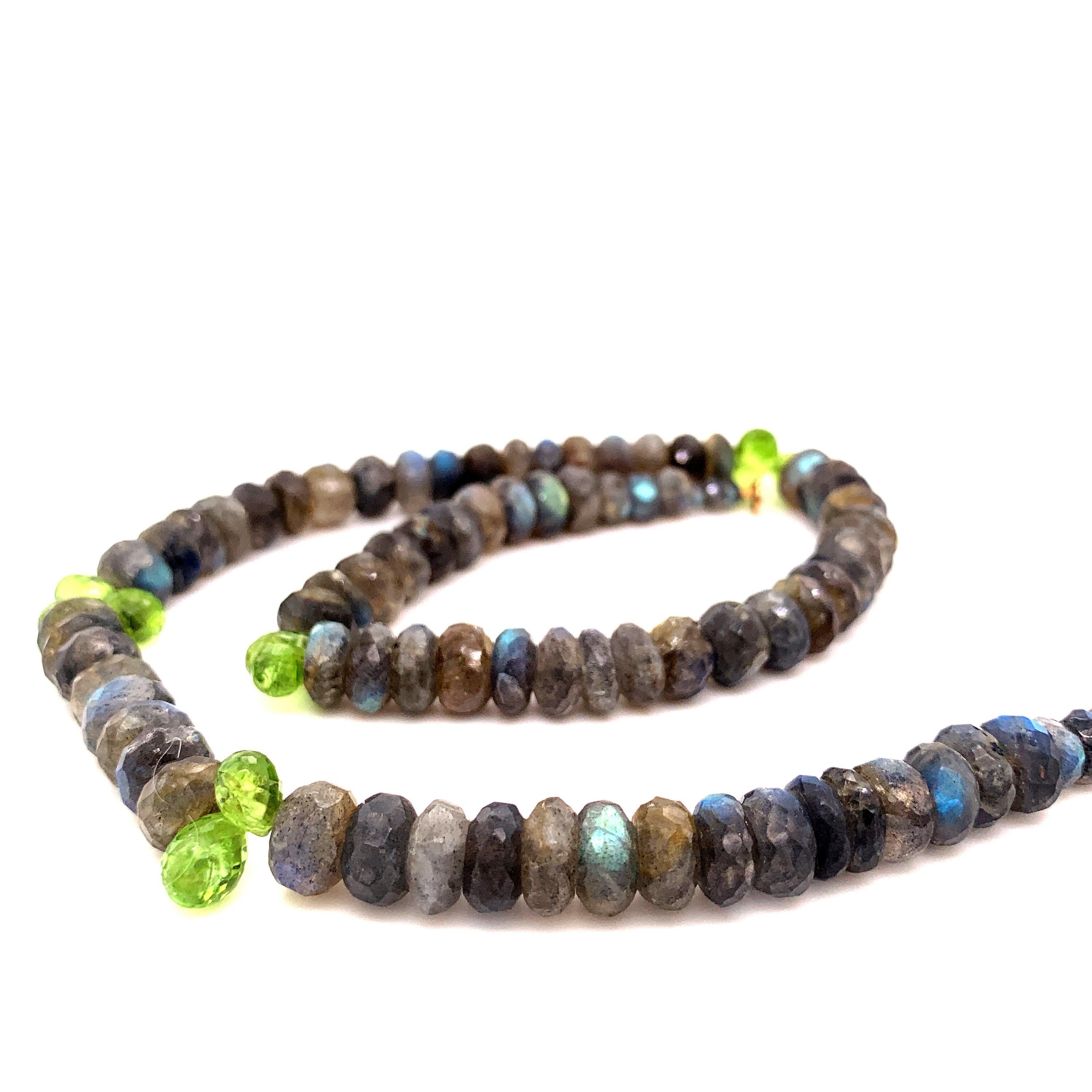 Women's or Men's Labradorite with Peridots Necklace For Sale