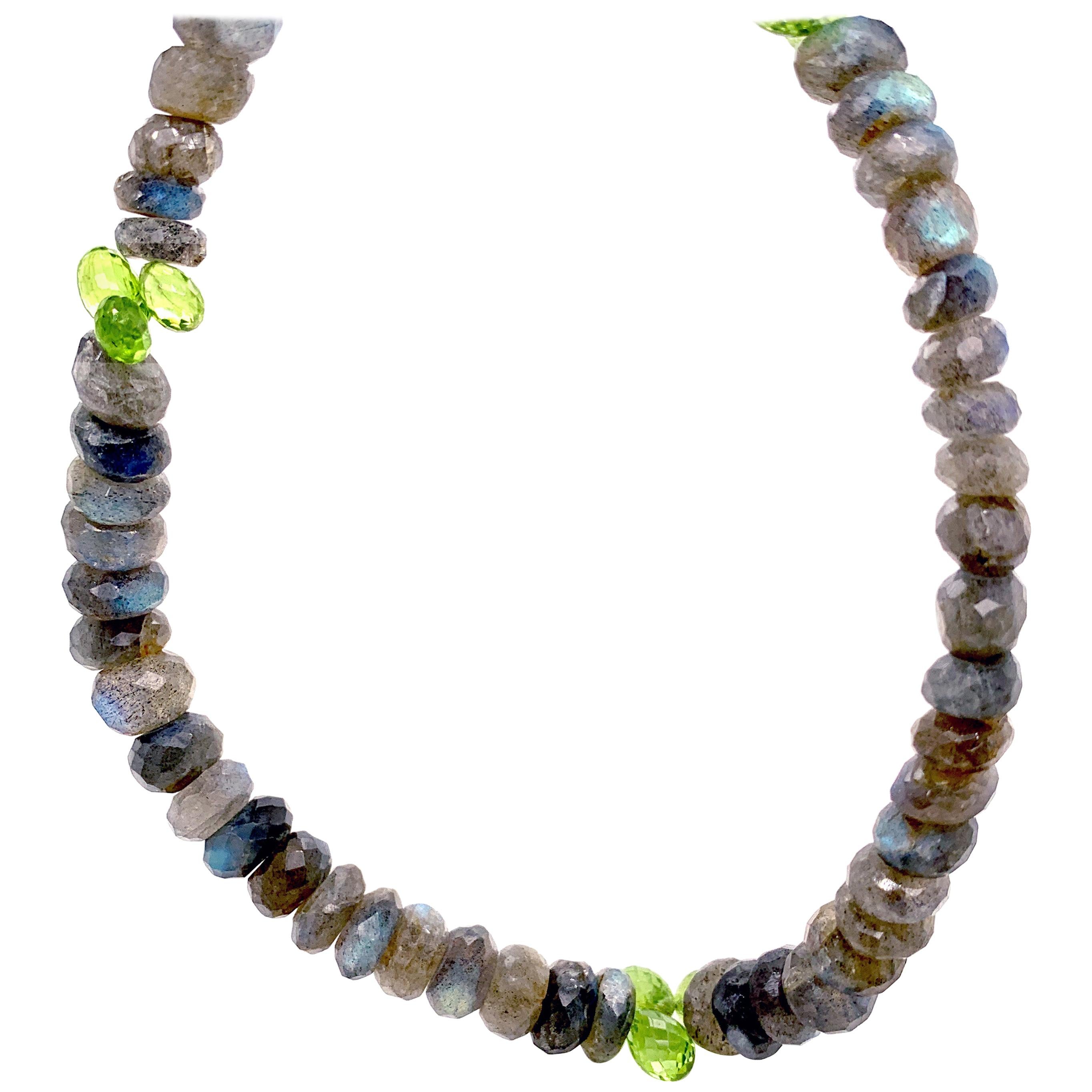 Labradorite with Peridots Necklace For Sale