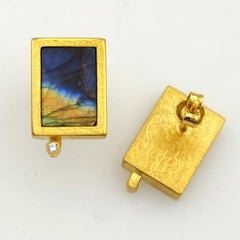 Labradorite Zircon Gold Plate Silver Hand Made Artist Design Stud Earrings