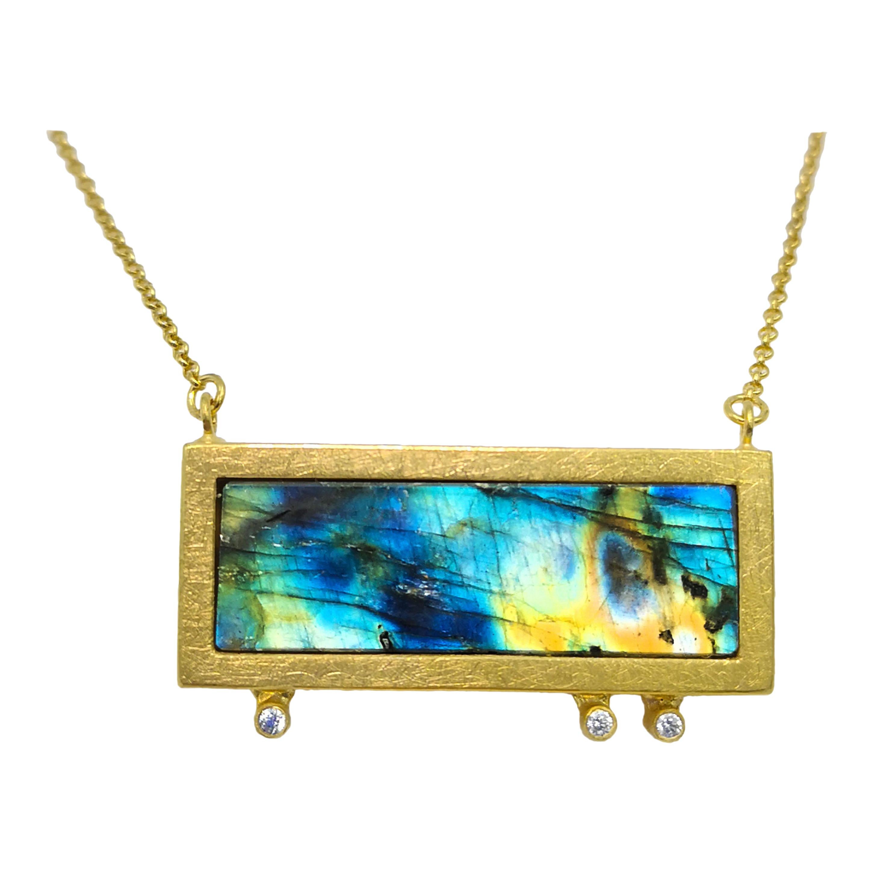 Sale 14K Gold-filled/Vermeil Framed Labradorite Stone pendant Necklace/Choker