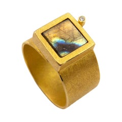 Labradorite Zircon Silver Gold Plate Contemporary Ring