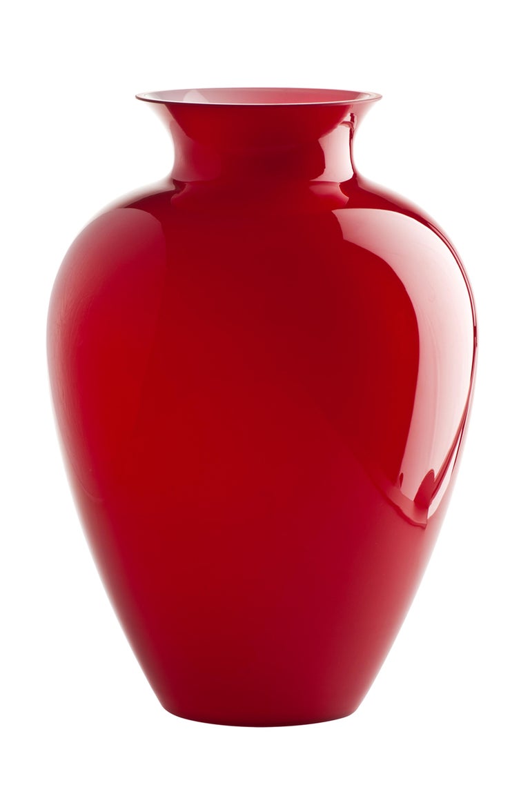 Labuan Glass Vase in Red Milk White inside by Venini For Sale at 1stDibs