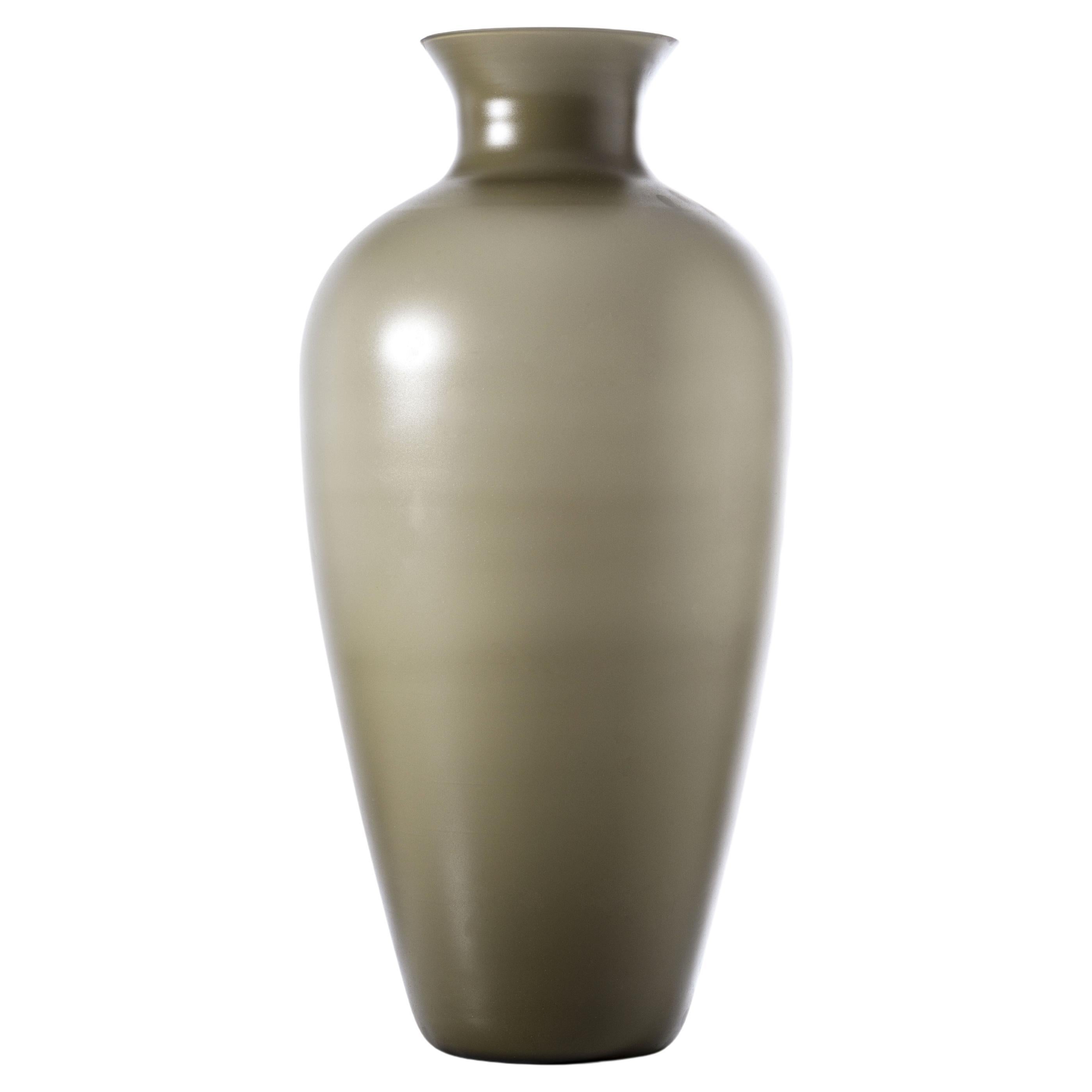 Labuan Sabbiato Vase in Grey with Blown Opal Glass by Venini For Sale
