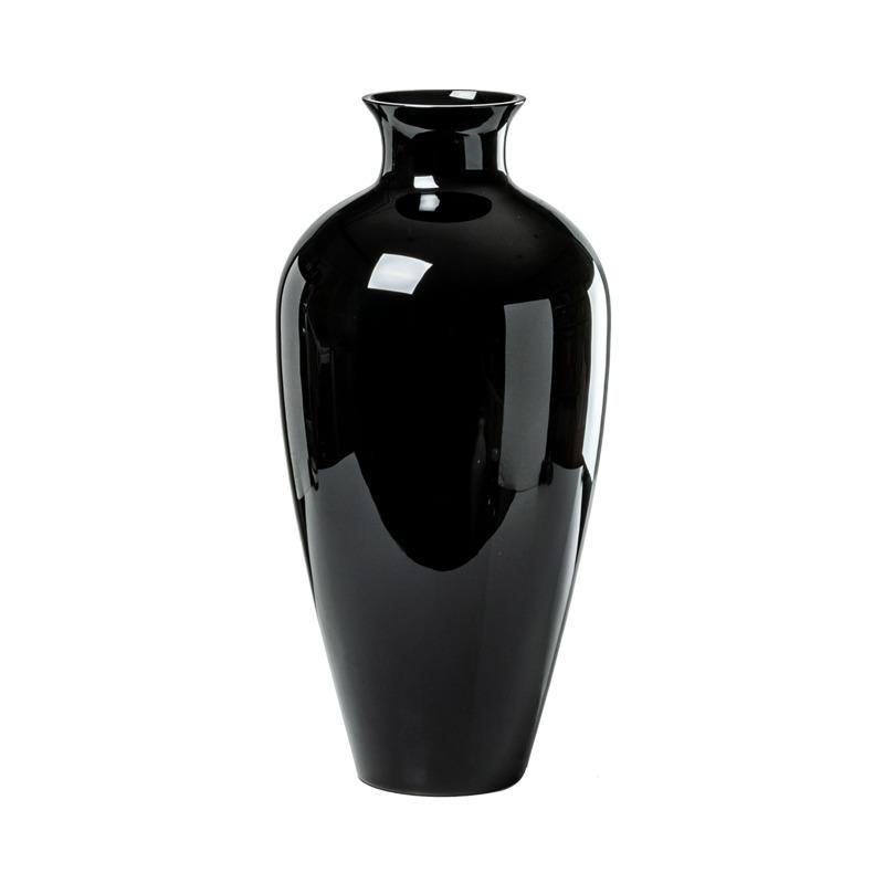 Labuan Vase in Black with Blown Opal Glass by Venini