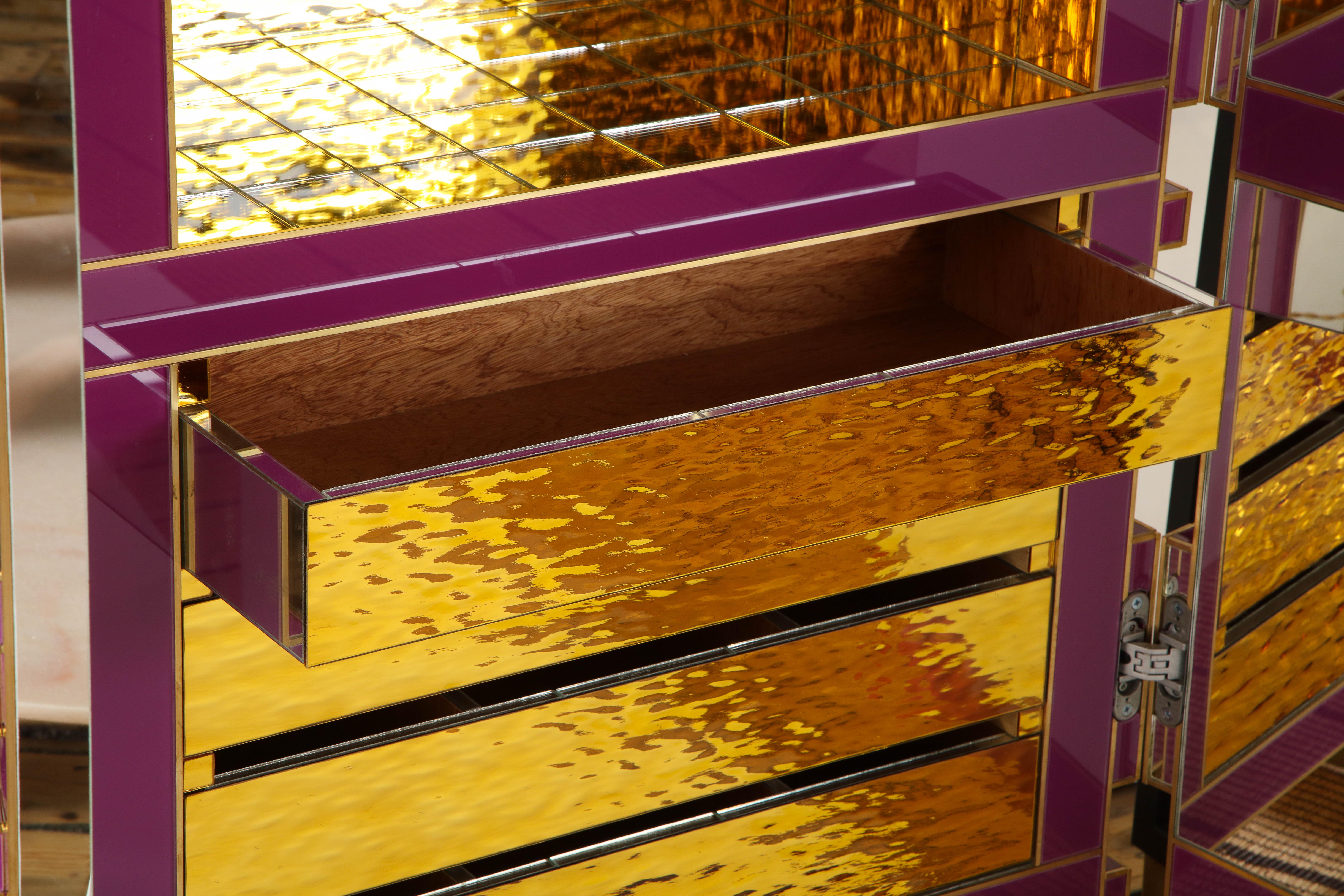 Brass and Geometric Purple Glass Contemporary Cabinet, Spain, 2018 4