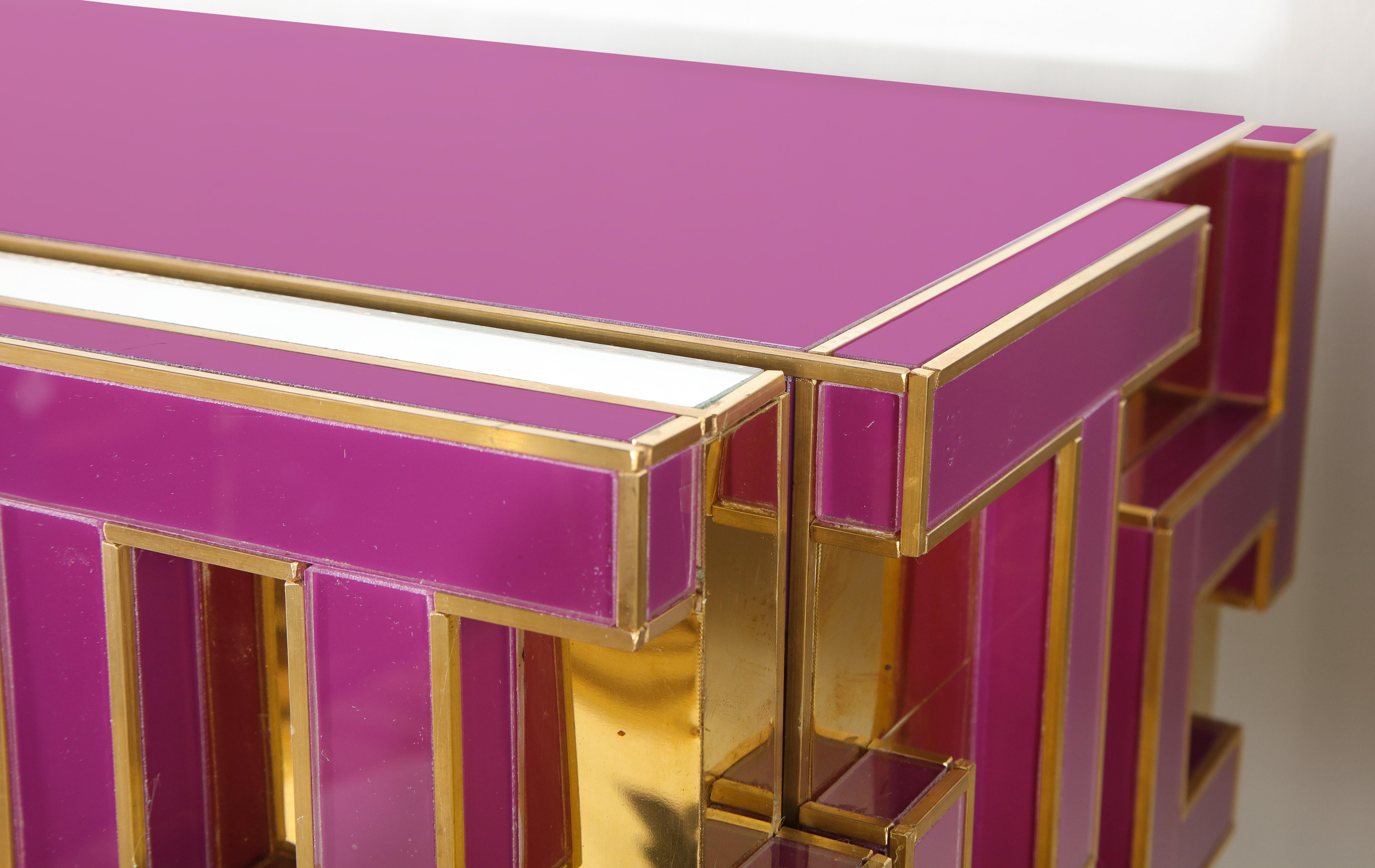 Brass and Geometric Purple Glass Contemporary Cabinet, Spain, 2018 6