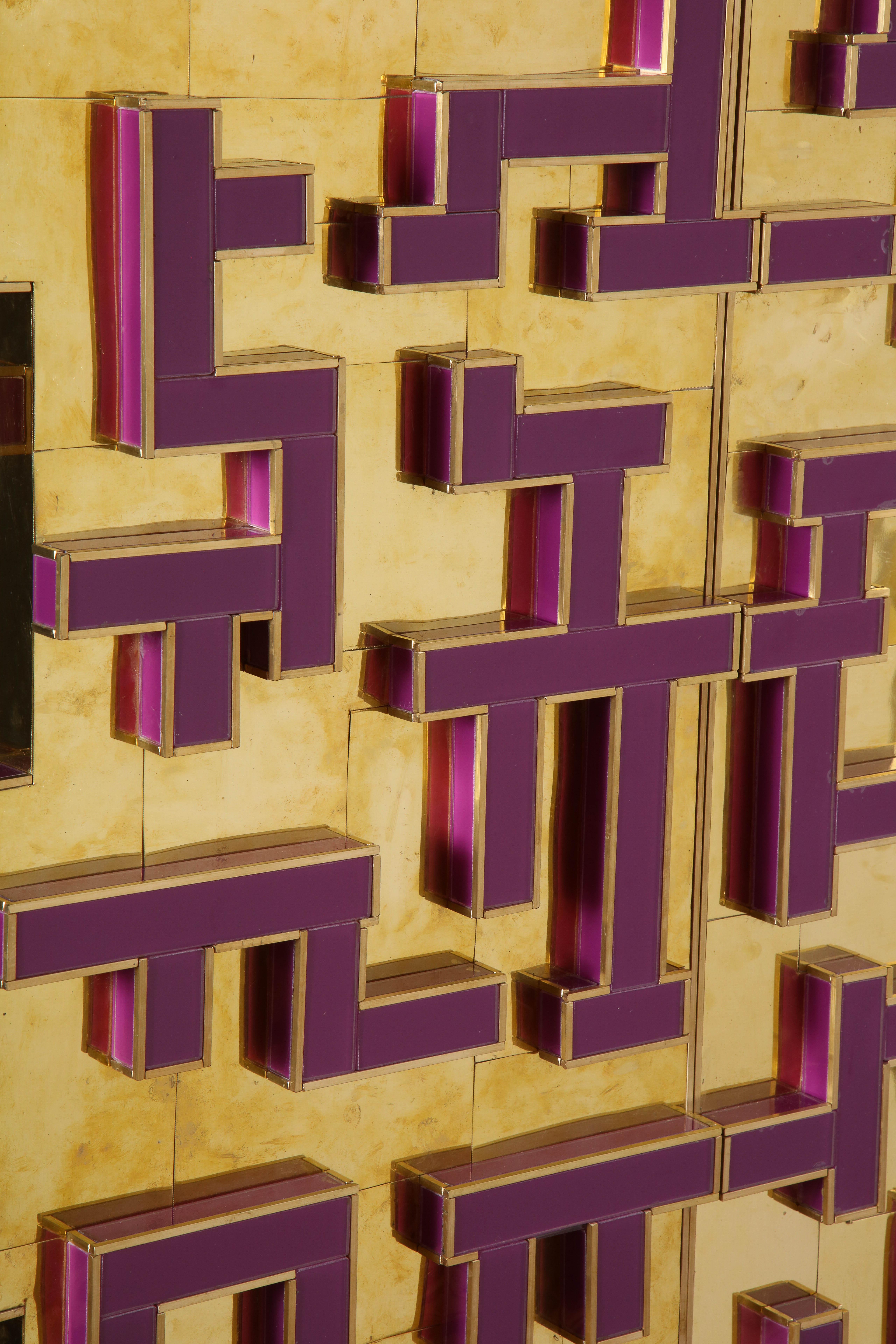 Brass and Geometric Purple Glass Contemporary Cabinet, Spain, 2018 In Excellent Condition In New York, NY