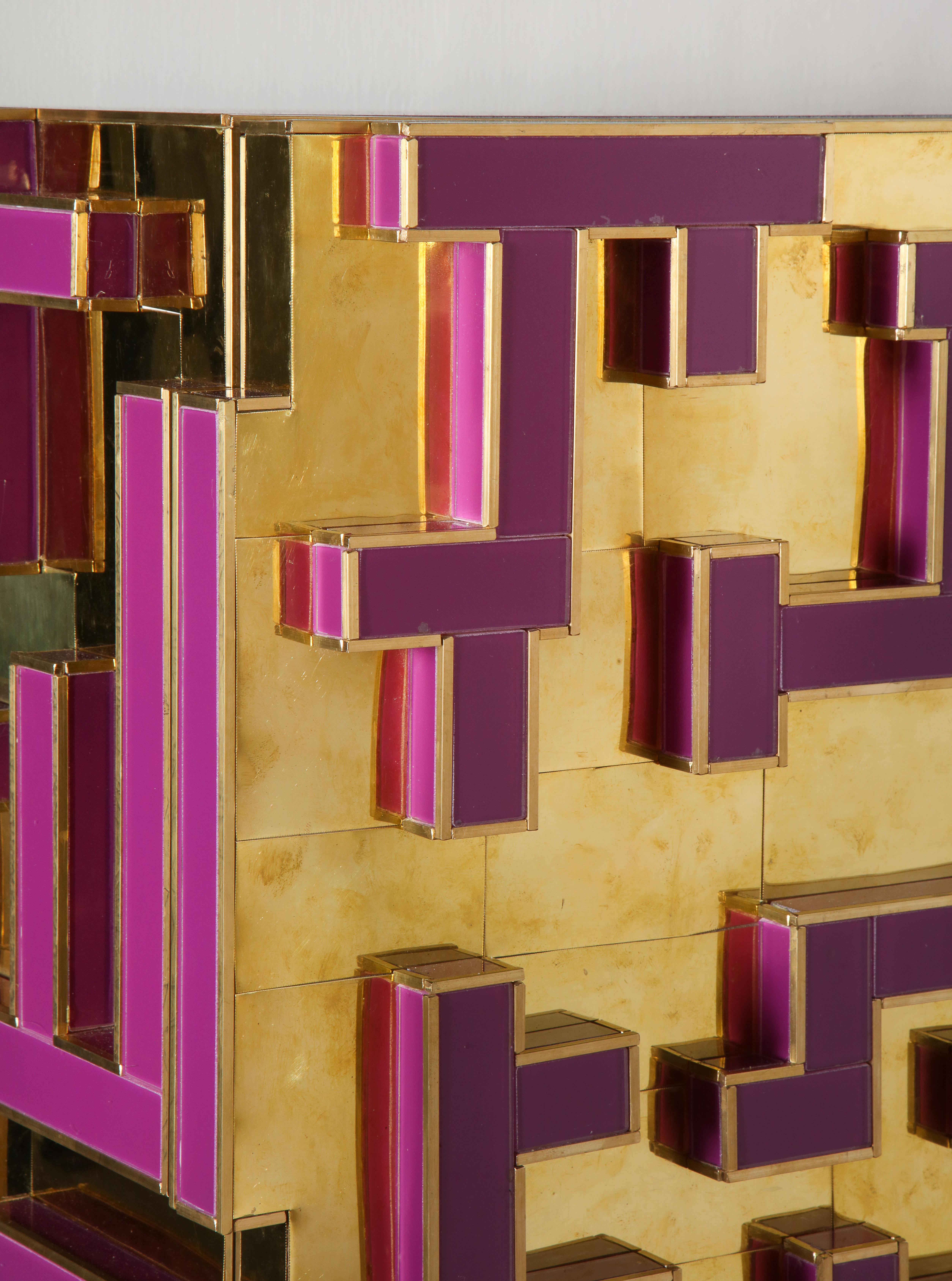 Art Glass Brass and Geometric Purple Glass Contemporary Cabinet, Spain, 2018