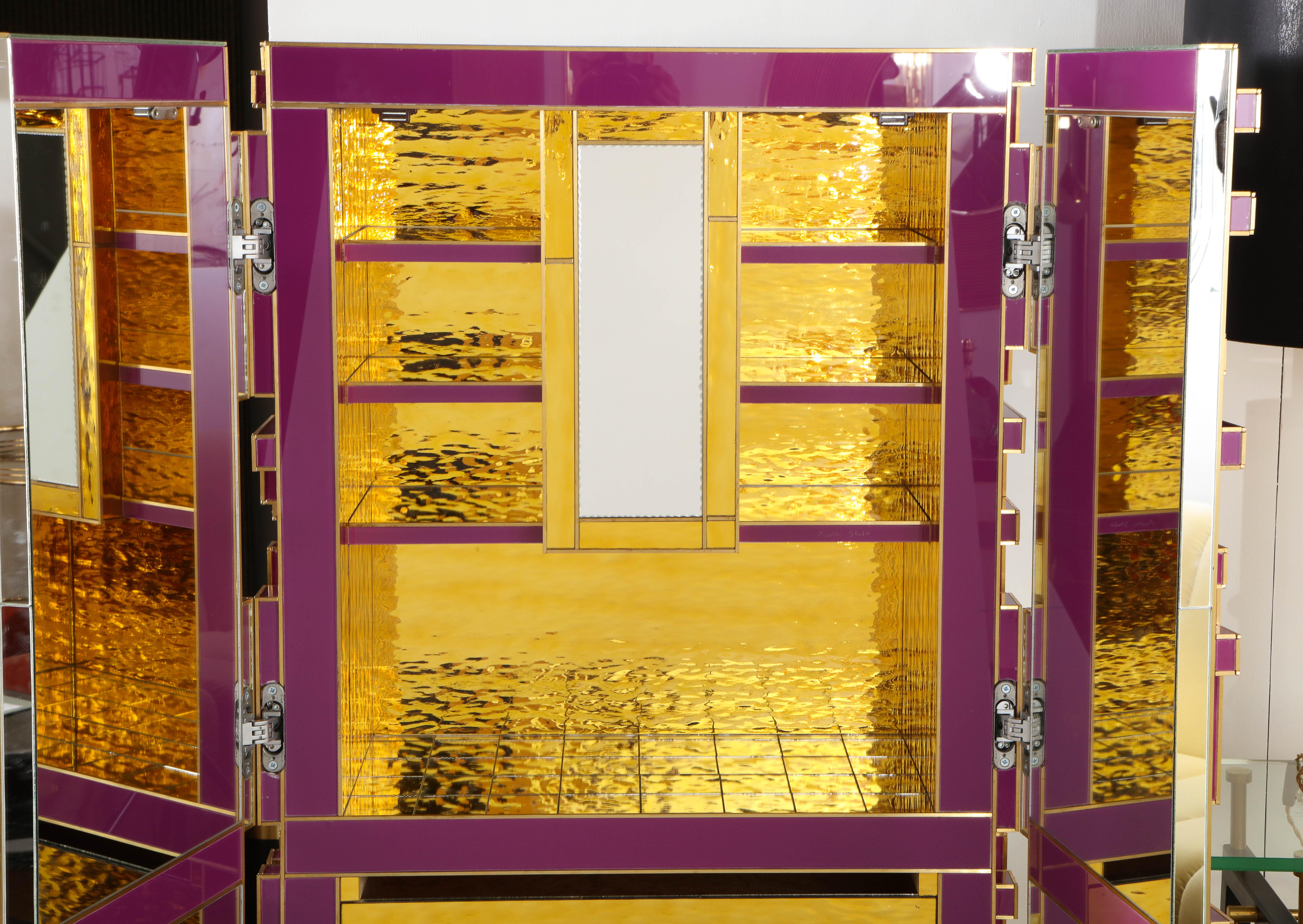 Brass and Geometric Purple Glass Contemporary Cabinet, Spain, 2018 2