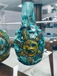 Coppia di LACA ALBISOLA in ceramica multicolore circa 1950.