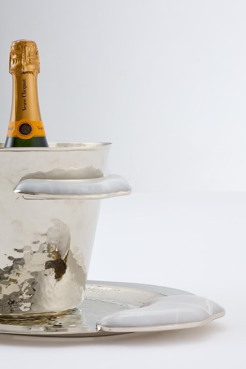 Lacar Medium Silber Alpaka & Creme Onyx Stone Champagner Eimer (Südamerikanisch) im Angebot