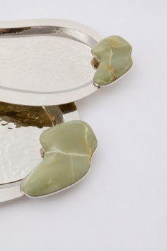 Lacar Small Silver Alpaca & Green Onyx Stone Tray