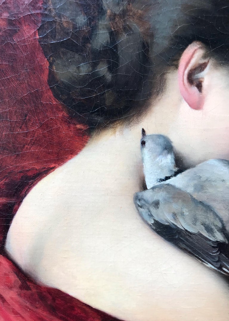 Portrait of a Young Girl with a Dove For Sale 1
