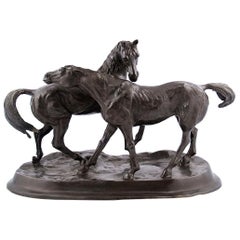 "L'Accolade" Bronze Sculpture of Two Horses, 20th Century