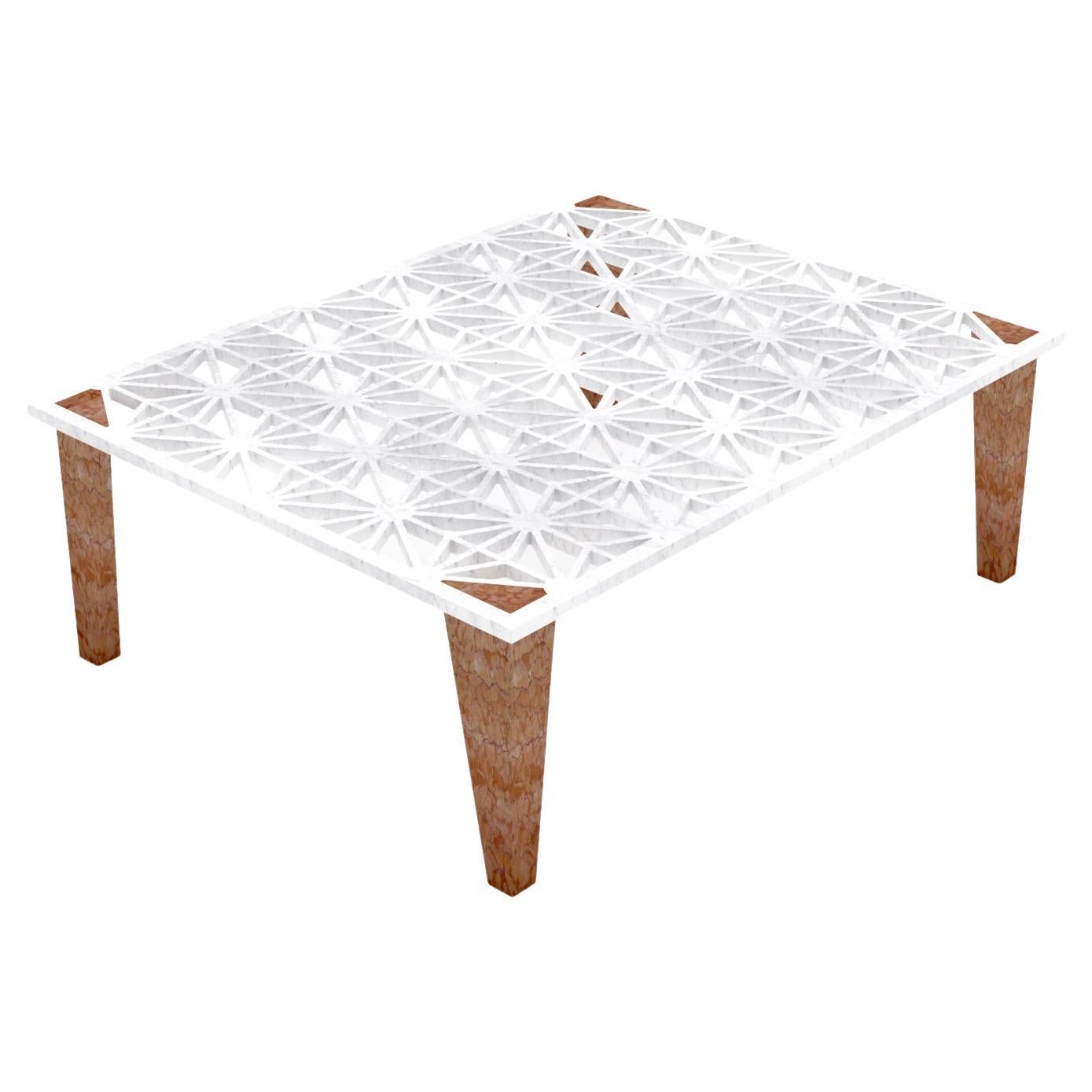 Lace, 21st Century Low Side Carrara and Rosso Verona Marble Table
