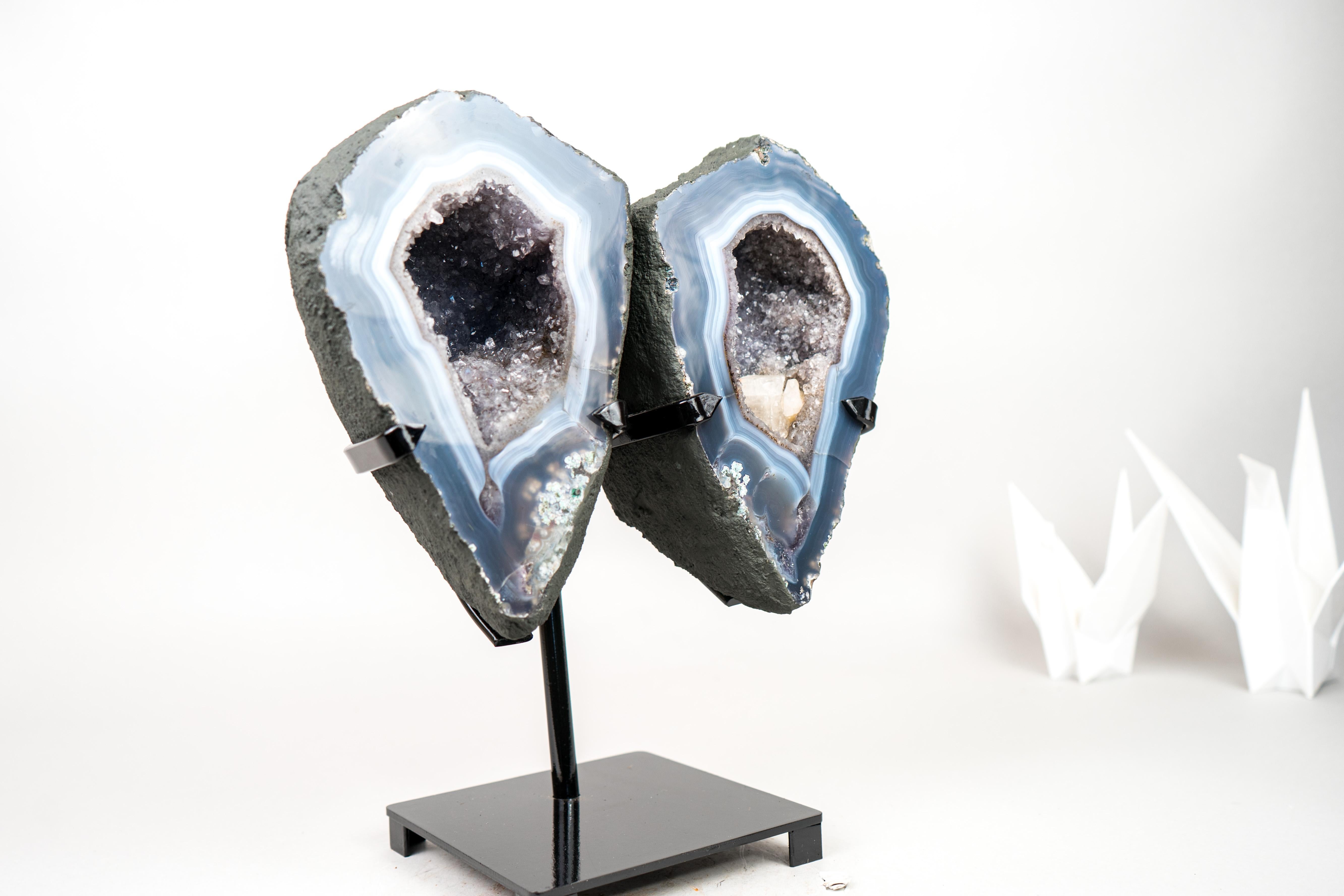 Brazilian Lace Agate Angel Wings Geode with Blue and White Bands For Sale