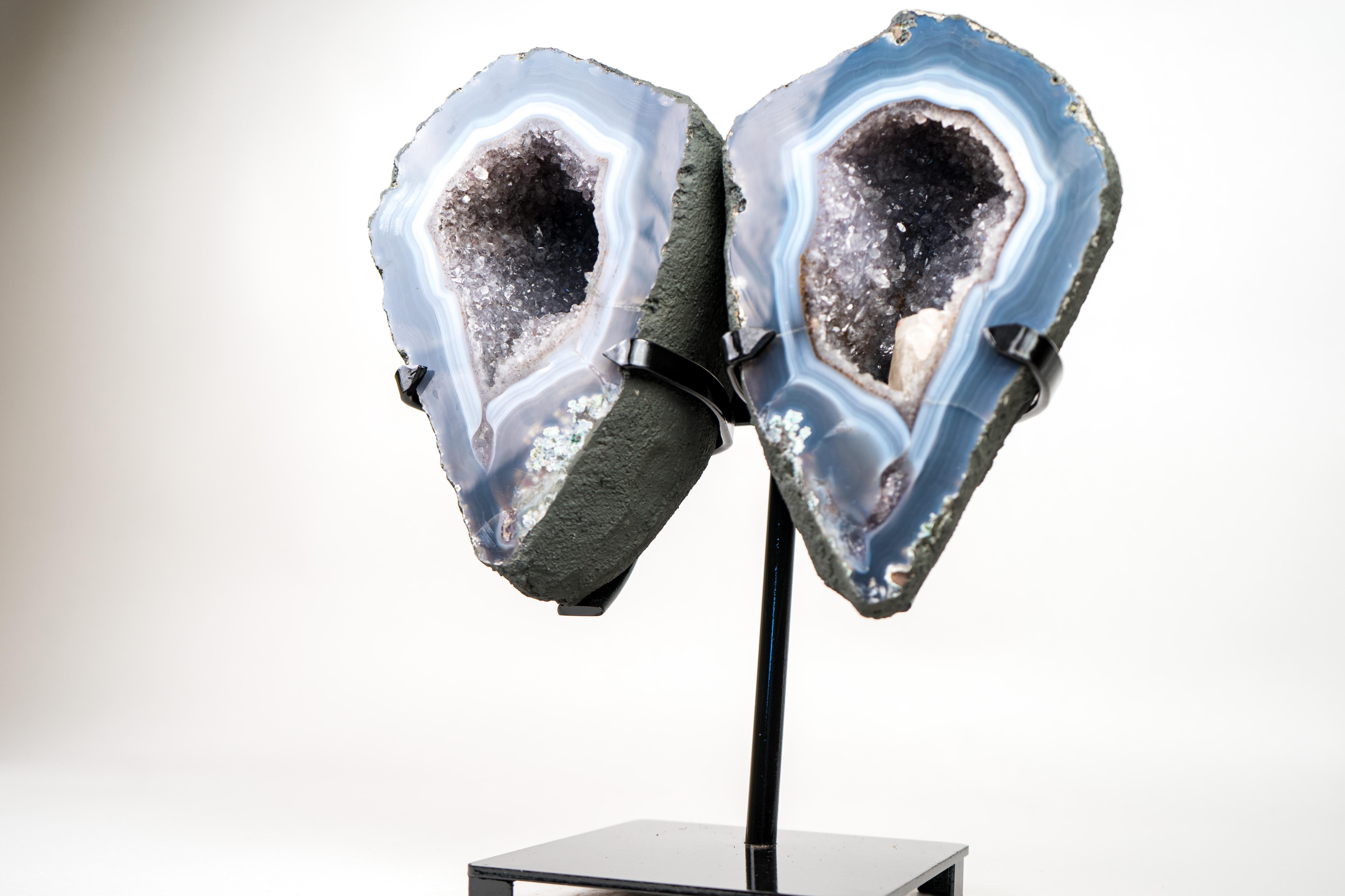 Crystal Lace Agate Angel Wings Geode with Blue and White Bands For Sale