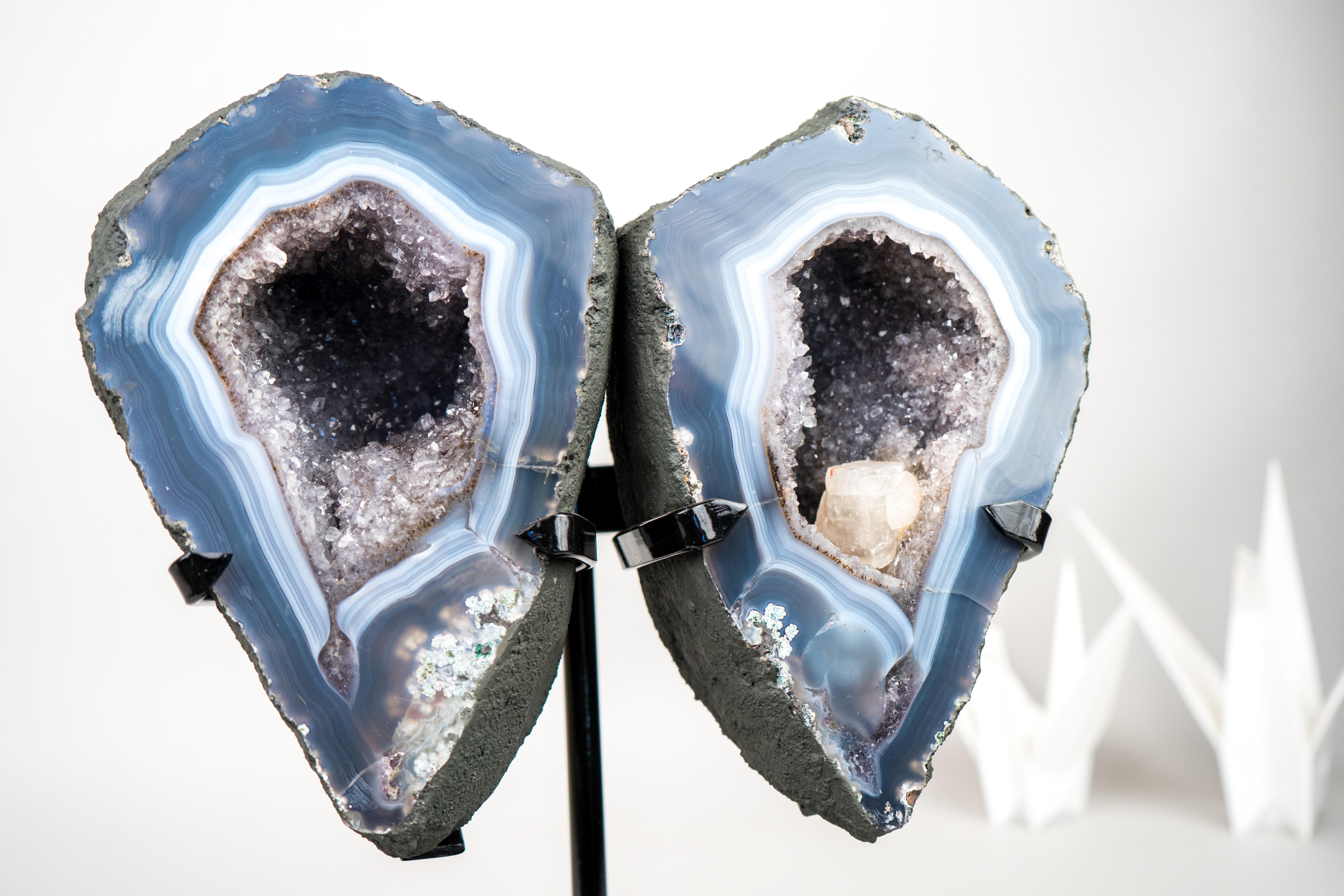 Lace Agate Angel Wings Geode with Blue and White Bands For Sale 1