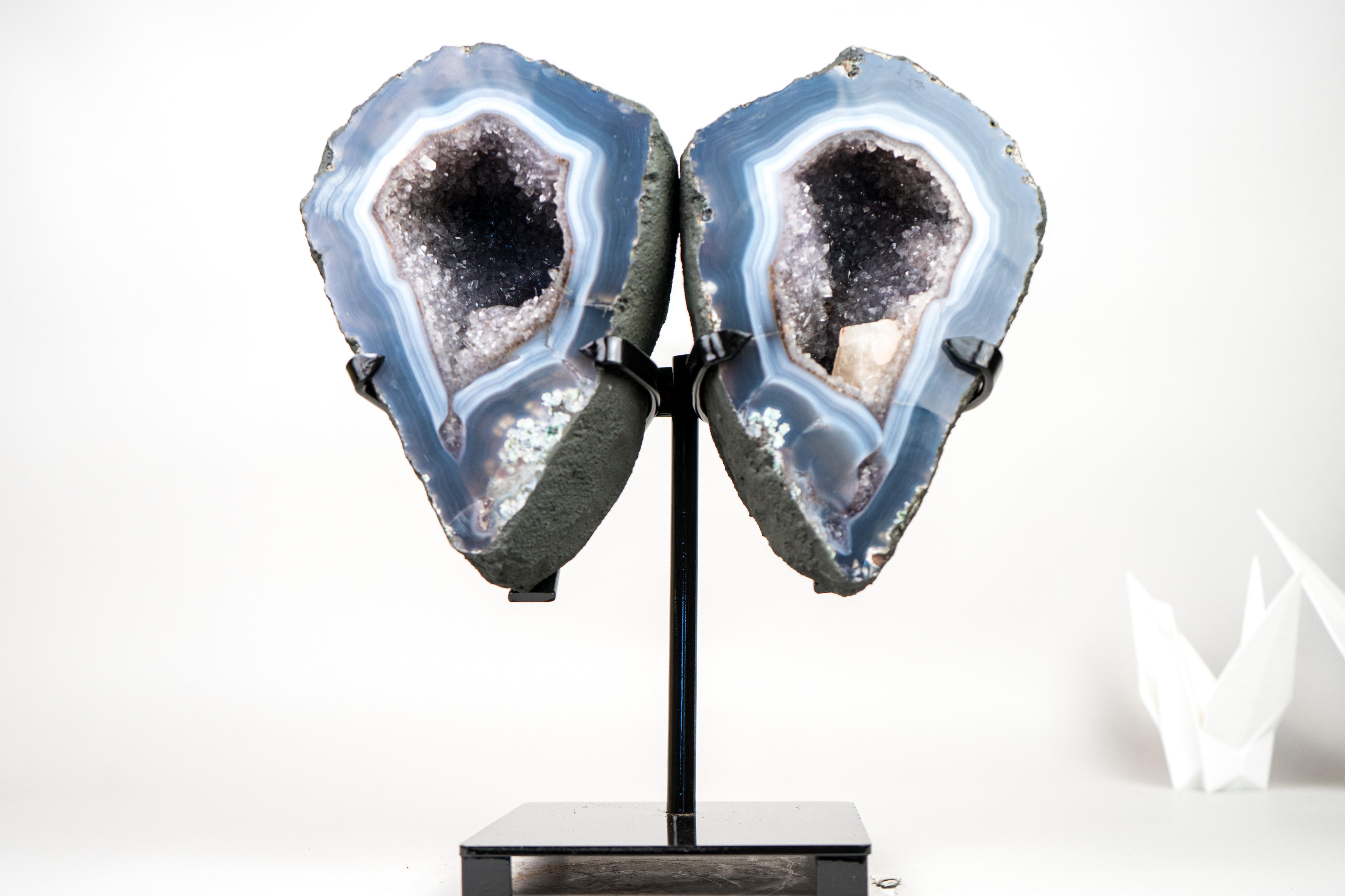 Lace Agate Angel Wings Geode with Blue and White Bands For Sale 2