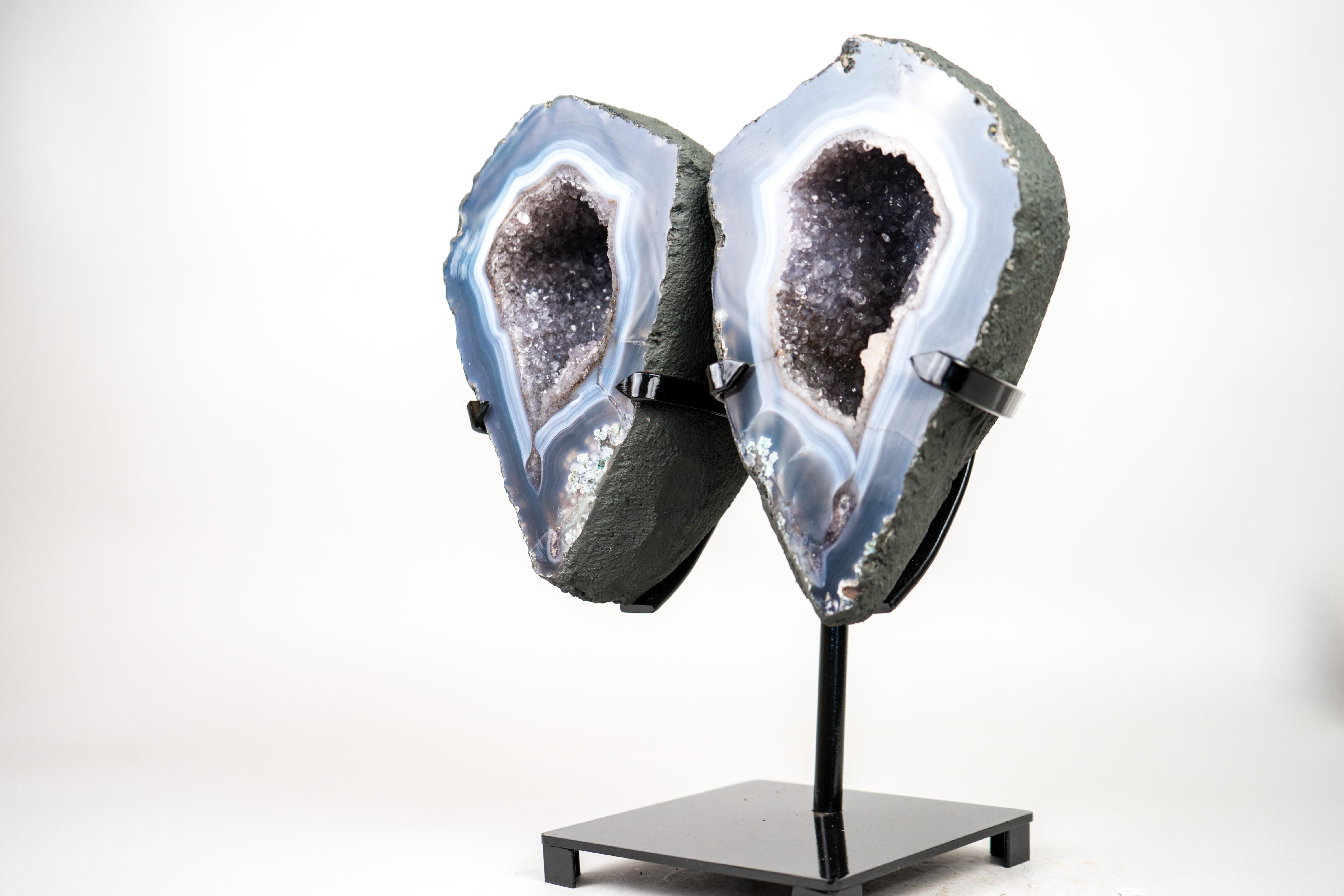 Lace Agate Angel Wings Geode with Blue and White Bands For Sale 3